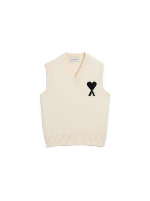 Maglia senza maniche Ami de Cœur in lana bianca Ami Paris | UKS902.018151 OFFWHITE/BLACK